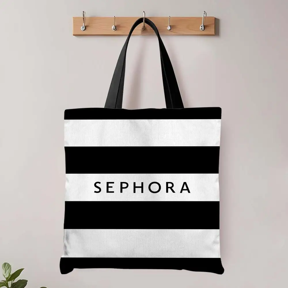 S-SEPHORA Aufbewahrungstaschen mit Mode-Logo, große, umweltfreundliche Canvas-Einkaufstasche, Schultertasche, Handtasche für den täglichen Gebrauch – Detail 8
