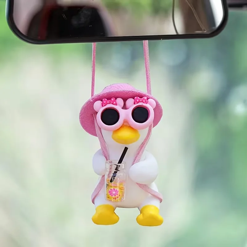 Cute Swaying Duck Car Decoration, Rearview Mirror Accessory, Vehicle Suspension Part. Universal Model.