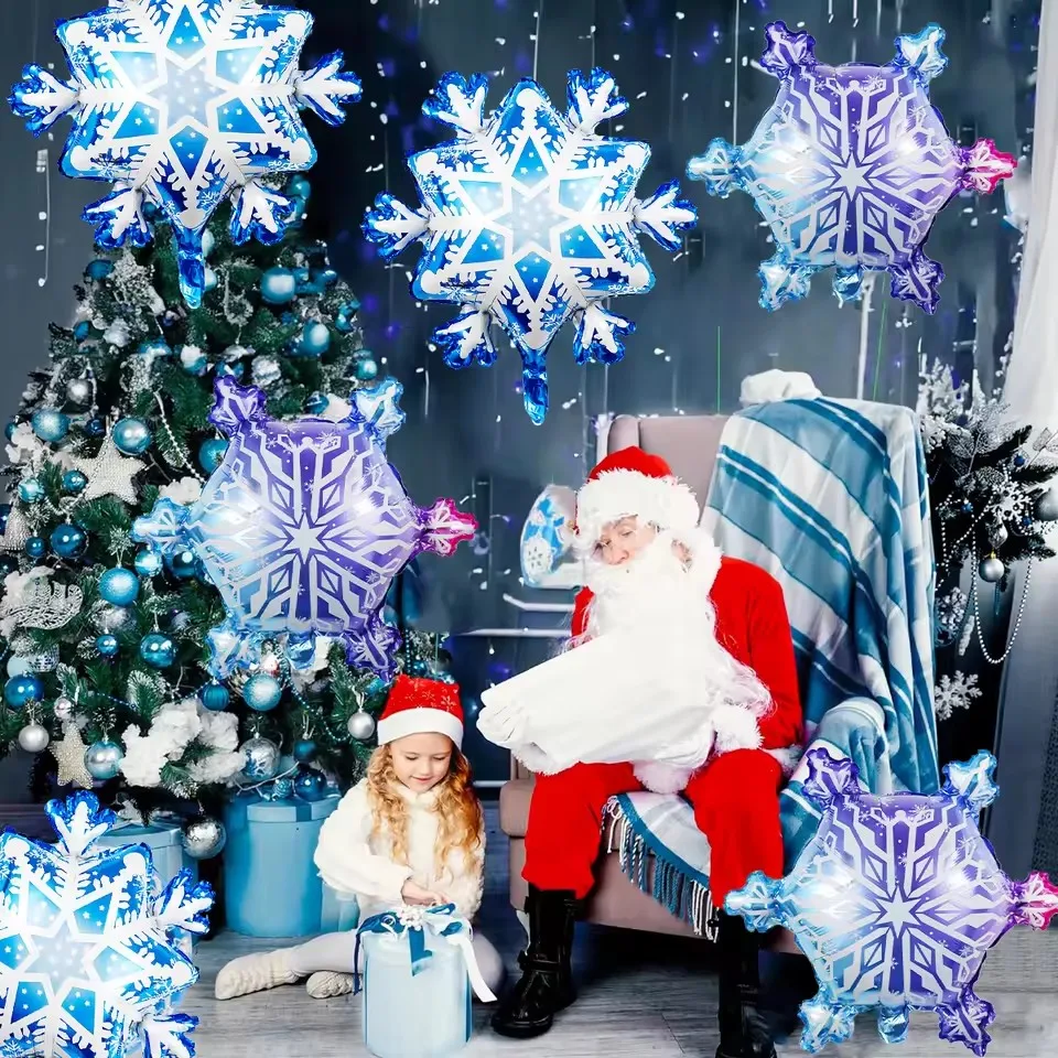 6 قطع من بالونات رقائق الألومنيوم المتدرجة على شكل ندفة الثلج، موضوع الشتاء لتزيين حفلات عيد الميلاد والثلج وعالم الثلج والعام الجديد #4