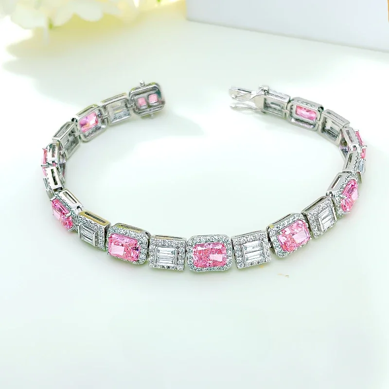 

Simple and Sweet 925 Sterling Silver Colorful Diamond Bracelet Inlaid with Everyday Fashion Women's Versatile Wedding