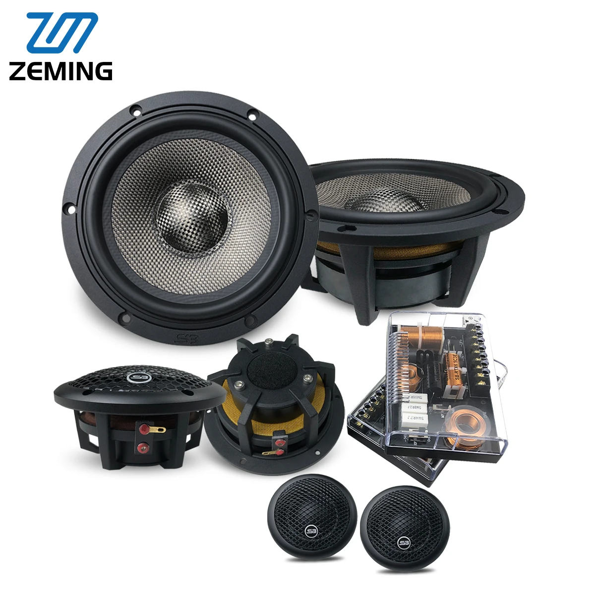 Nominal 120W 6.5 Inch Coaxial Aluminum Car Speaker Set HiFi Model Car Stereo Midrange Audio Component 3-Way Coaxial Speaker