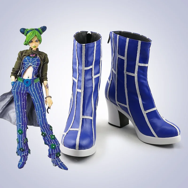 

Anime JoJo's Bizarre Adventure Jolyne Cujoh JOJO Cosplay Costume Shoes Handmade Blue Faux Leather Boots
