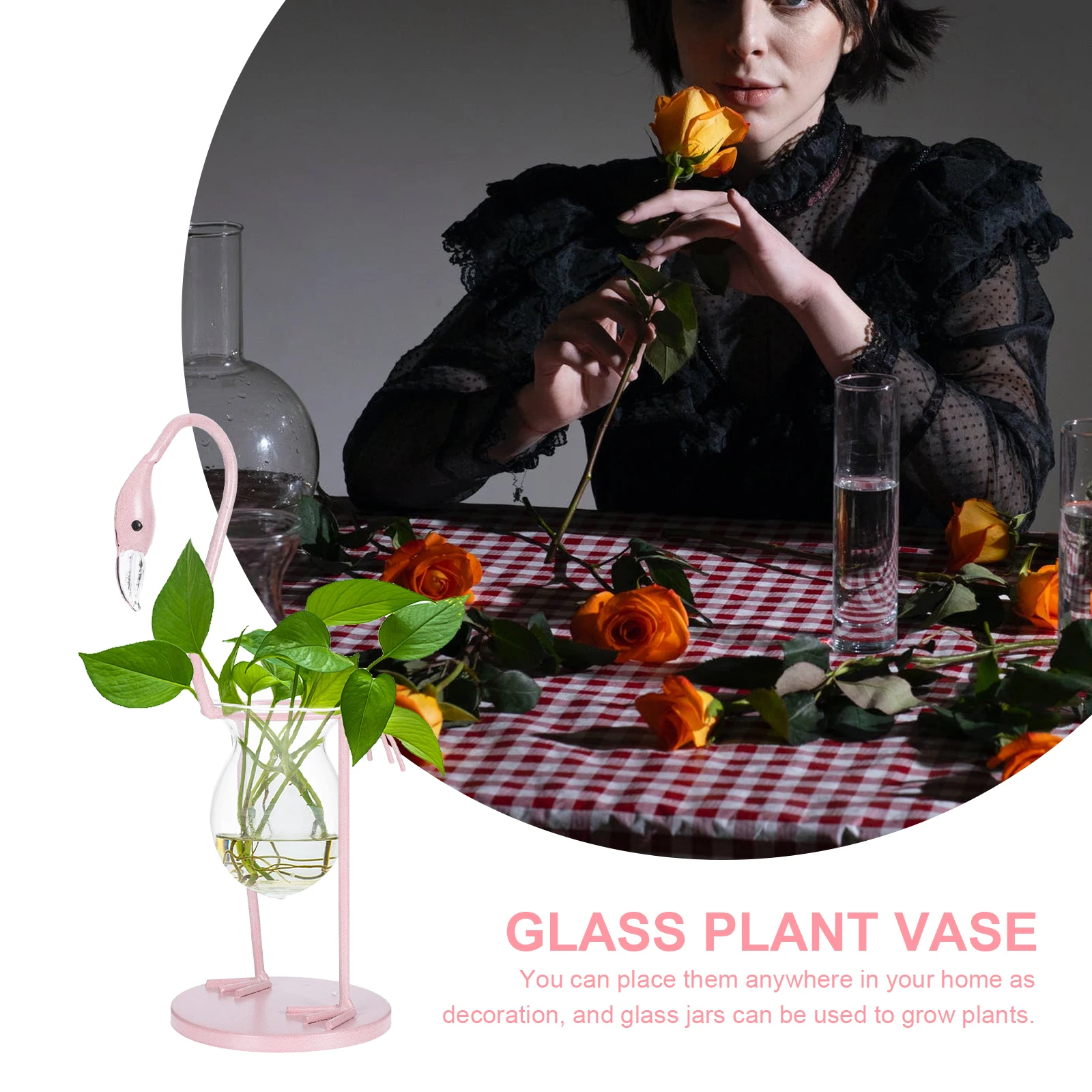 

Hydroponic Vase Pink Glass Flamingo Desk Office Home Decor Large Size Plant Container Iron Art Vase Flower Room Accessories