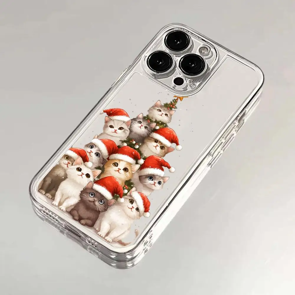 Funda de teléfono con diseño de gato navideño adecuada para iPhone 17 16 15 14 13 12 11 Pro/Max/Plus, funda trasera transparente anticaída y a prueba de golpes