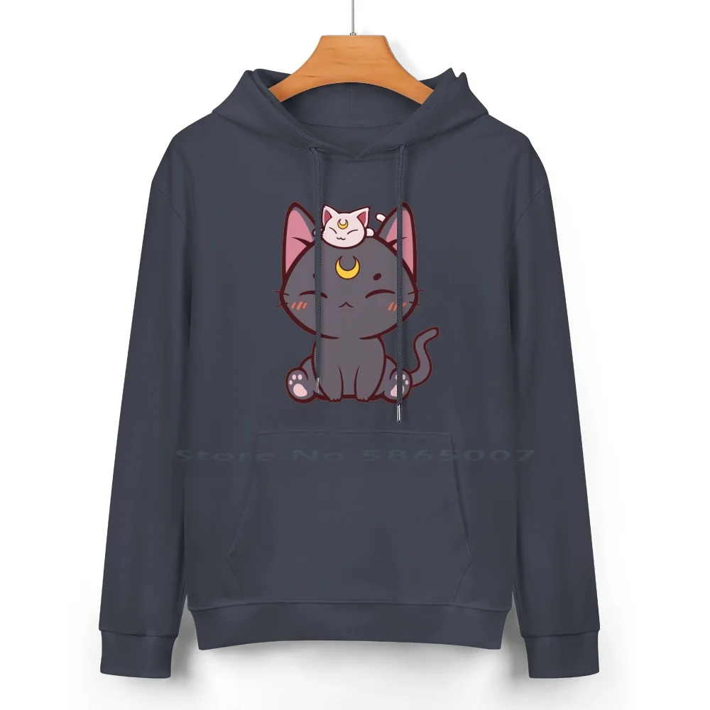 Luna And Artemis Cute Chibi Moon Cats Pure Cotton Hoodie Sweater 24 Colors Cute Kawaii Anime Manga Ladies Women Vsco Egirl