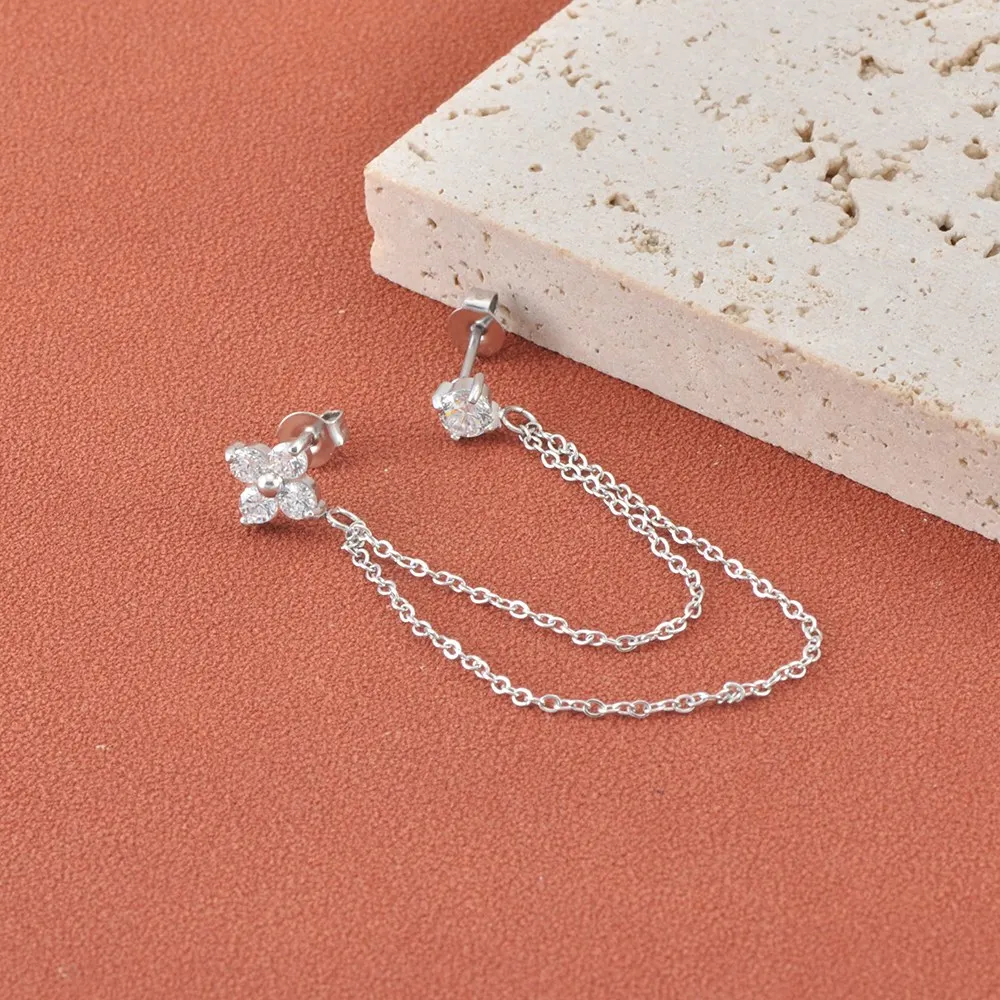 JeeMango 1PC Ohrringe mit kubischem Zirkonia, exquisiter Blumenketten-Anhänger, hochwertiger Edelstahl, zarter, stilvoller Schmuck E26070 – Detail 5