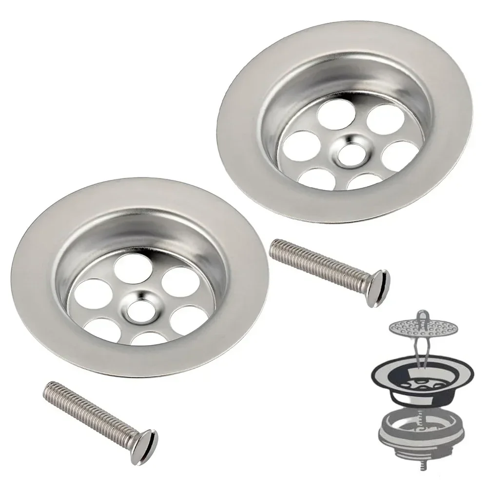 2 Set Bath Plug Hole Spare With Screw Stainless Steel Drain Accessories Plug Hole Covers Diameter 70mm Sink Filter NEW