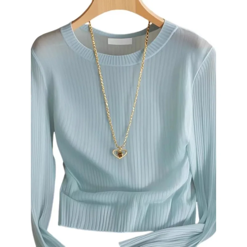 

Blue Long-sleeved Sweater Autumn New Women's Fashion Top