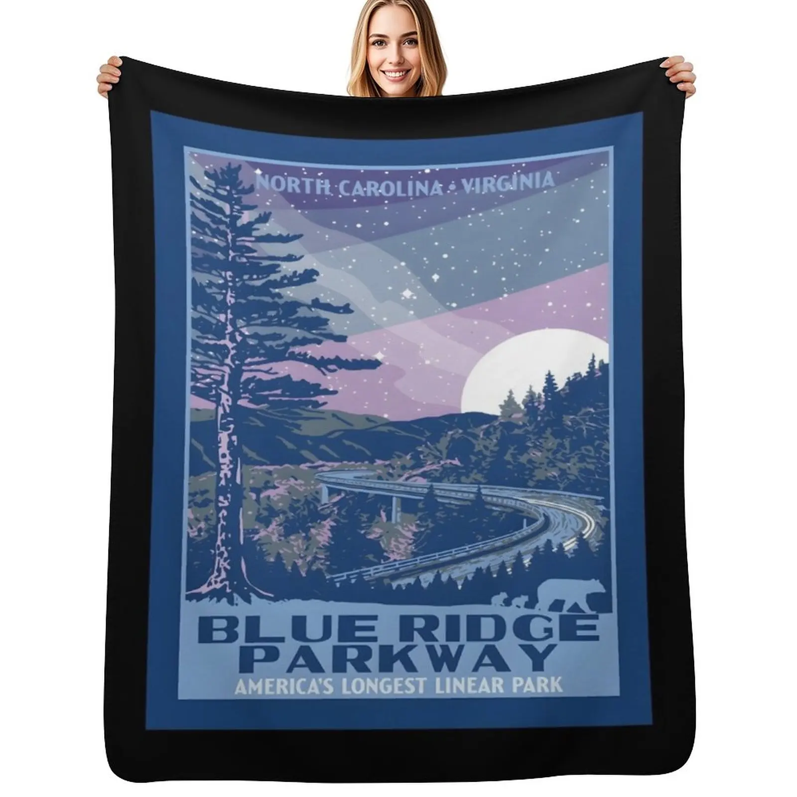 Blue Ridge Parkway Original Wpa Style National Park\t Throw Blanket Soft Big Nap Loose Hairy Blankets