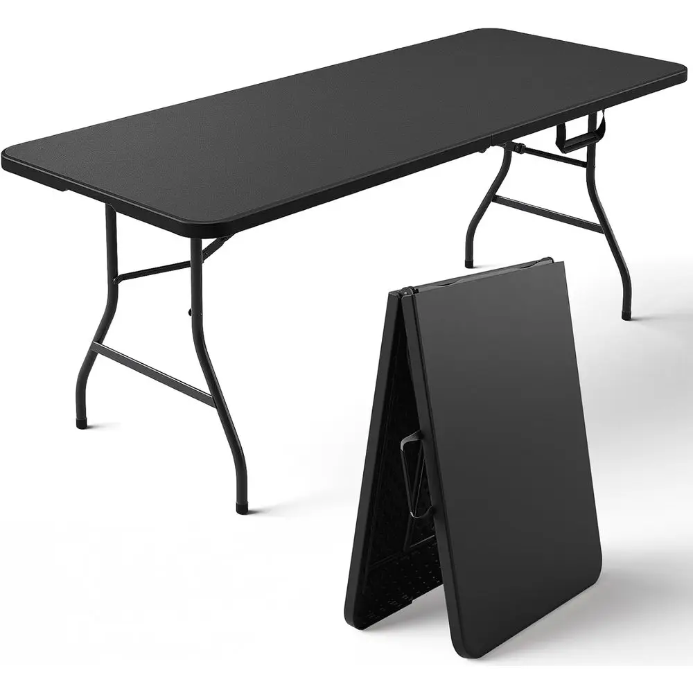 

Portable 6-Foot Folding Picnic Table with Carry Handle, Ideal for Outdoor Events, Camping, Travel, Parties, and Indoor Use, Dura