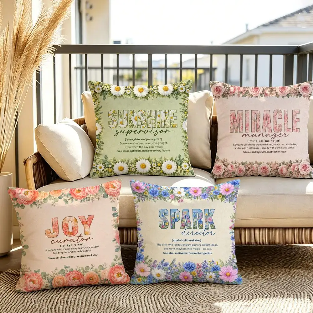 Floral Positive Career Cushion Cover Soft Plush Throw Pillow Cover Double-Sided Decorative Cushion Case Sofa Bedroom Home Decor