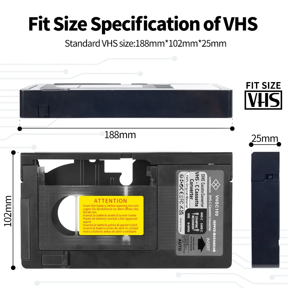 Adapter do kaset VHS-C, adapter do taśm VHS-C, baterie nie są dołączone, konwerter, adapter do kaset VHS-C, czarny, łatwy w użyciu. — zdjęcie produktu 6