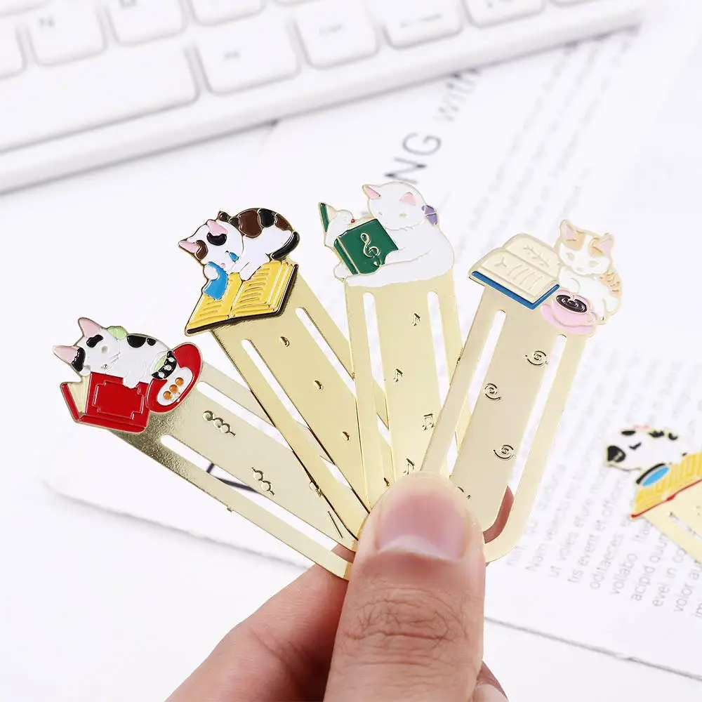 Cute Stationery Cartoon Pattern Reading Metal Bookmark Kittens Shape Book Mark Paper Clip School Office Supplies