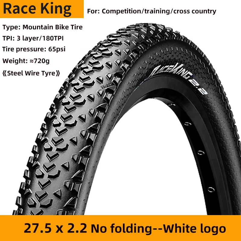 Continental MTB Tire Race King 26 27.5 29 2.0 2.2 Tire Rim 180TPI Bicycle No-Folding Tire Steel Wire Tyre Anti Puncture