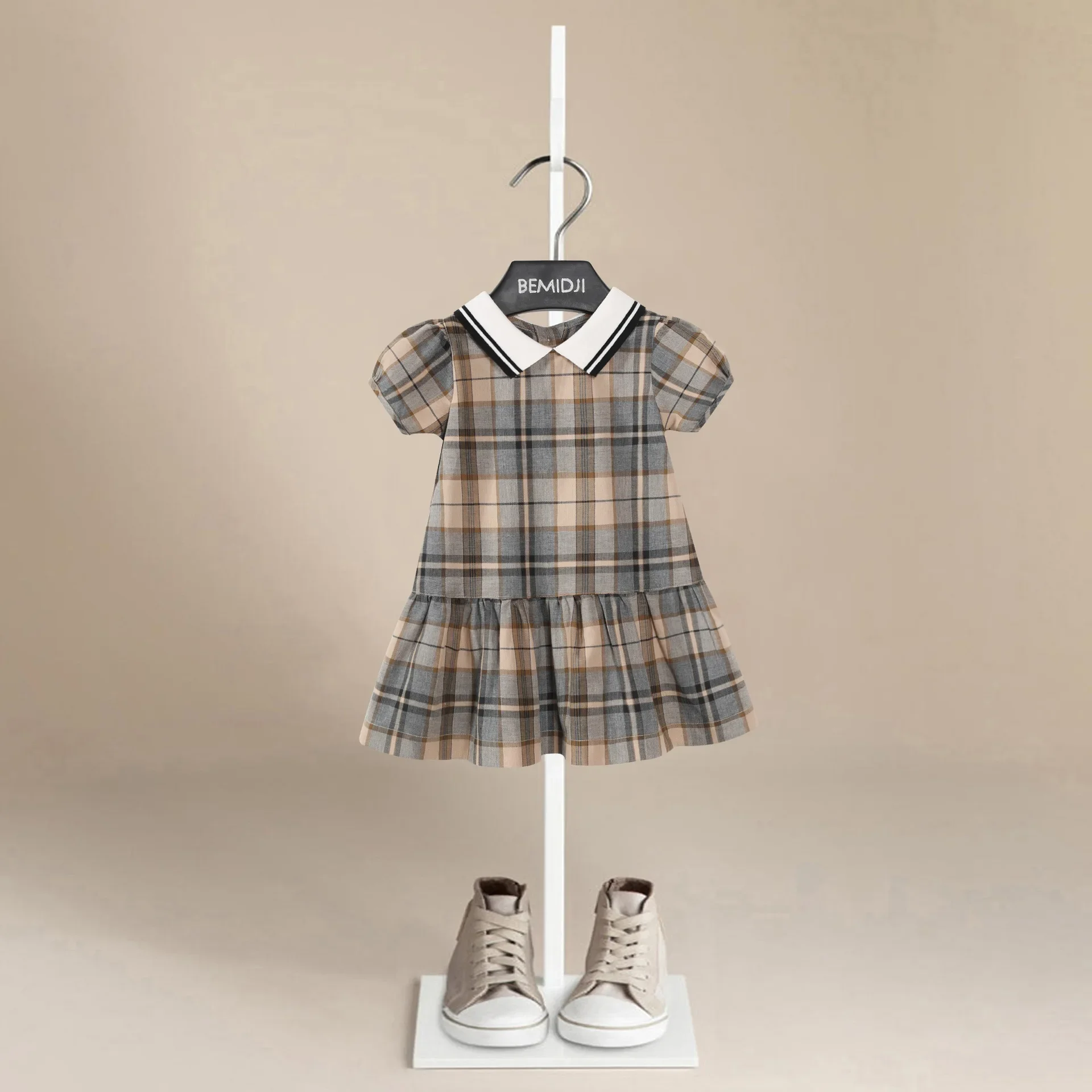 

1-6 Yrs Design New Fashion Short Sleeve Polo Cotton Baby Girl Shirt Dress Plaid Kids Kids Summer European Style Kids Clothes