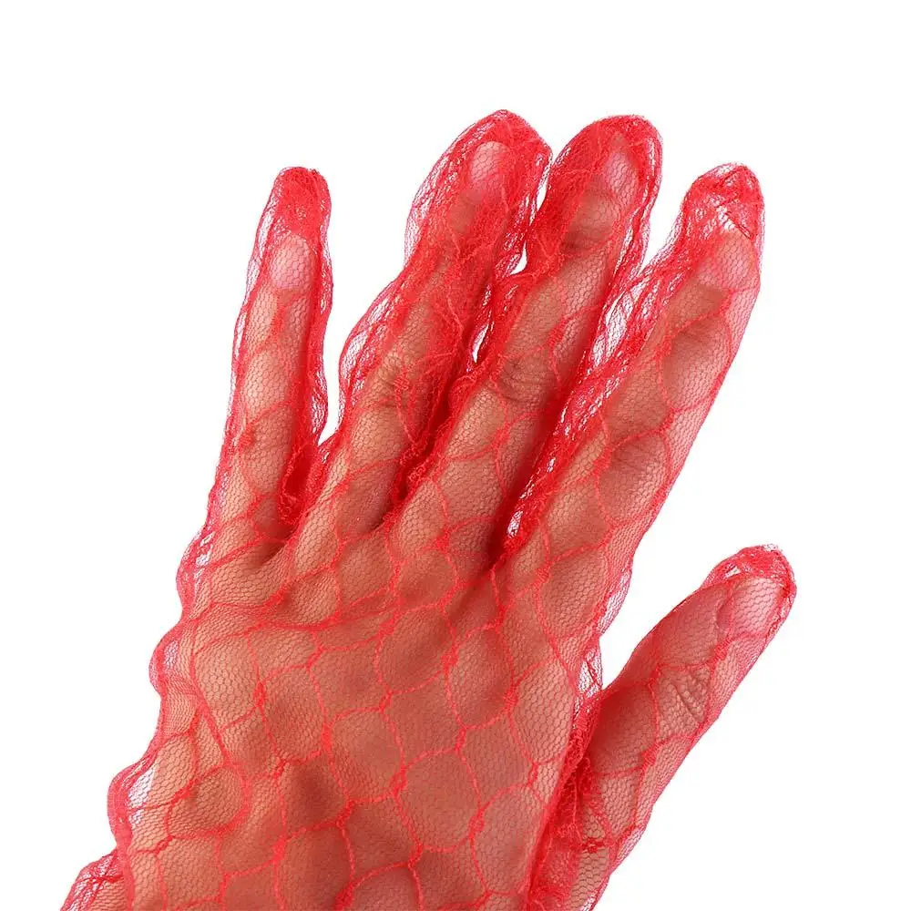 Elastic Elegant Autumn Dress Accessories Short Banquet Wedding Thin Mittens Bridal Mesh Gloves Lace Gloves