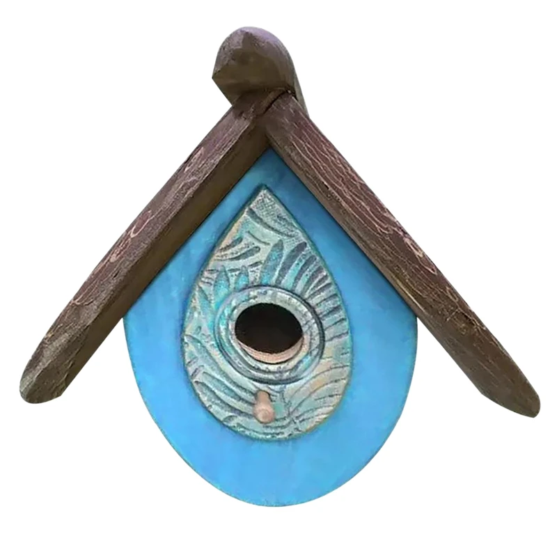 Hand Carved Wood Birdhouse Creative Outdoor Hanging Birdhouse Ornament For Garden Courtyard Terrace Decoration