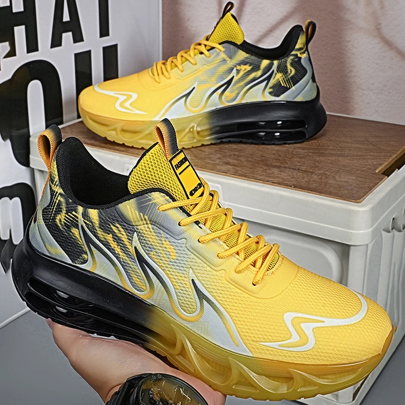 

Мужские кроссовки, новинка 2025, градиент цвета, тренд, пламенный узор, амортизирующая дышащая сетка, уличные беговые кроссовки для тренировок в тренажерном зале
