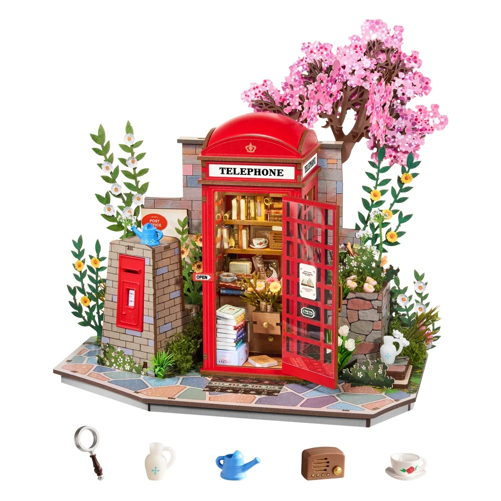 

Деревянный 3D-пазл-конструктор Rolife Blossom Book Booth: миниатюрный кукольный домик с LED-подсветкой для декора книжной полки, подарки для взрослых и семьи