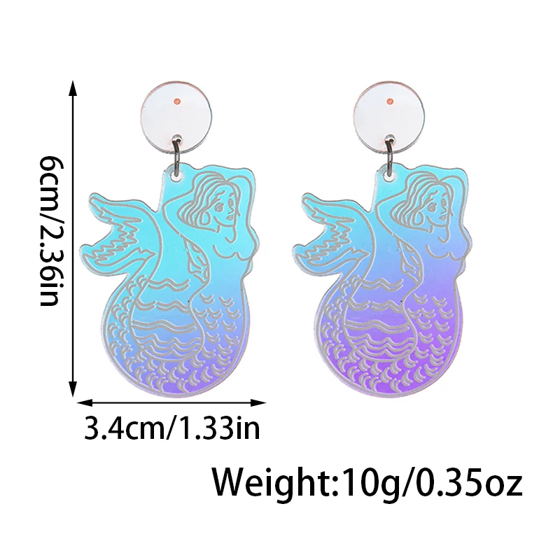 Unique Elegant Acrylic Princess Mermaid Dangle Drop Earrings for Women Lovely Sparkly Bohemian dazzling color Earrings Jewelry image 4