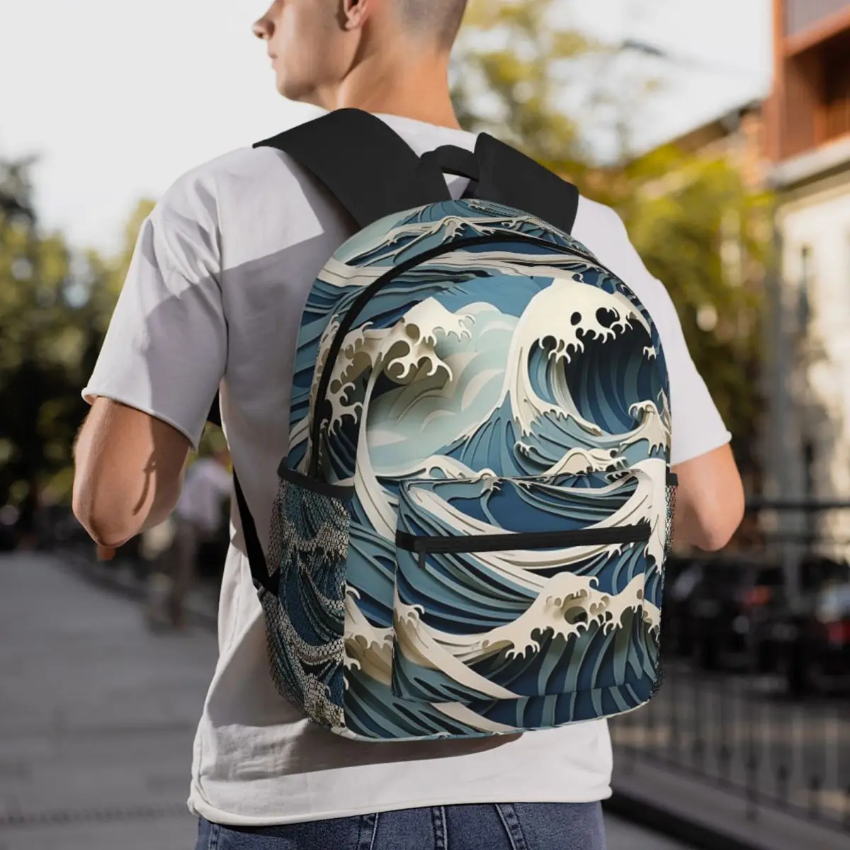 

Japanese Waves Backpack Daypack Large Capacity Boys Girls BookBag School Bag Shoulder Bags for Men Women