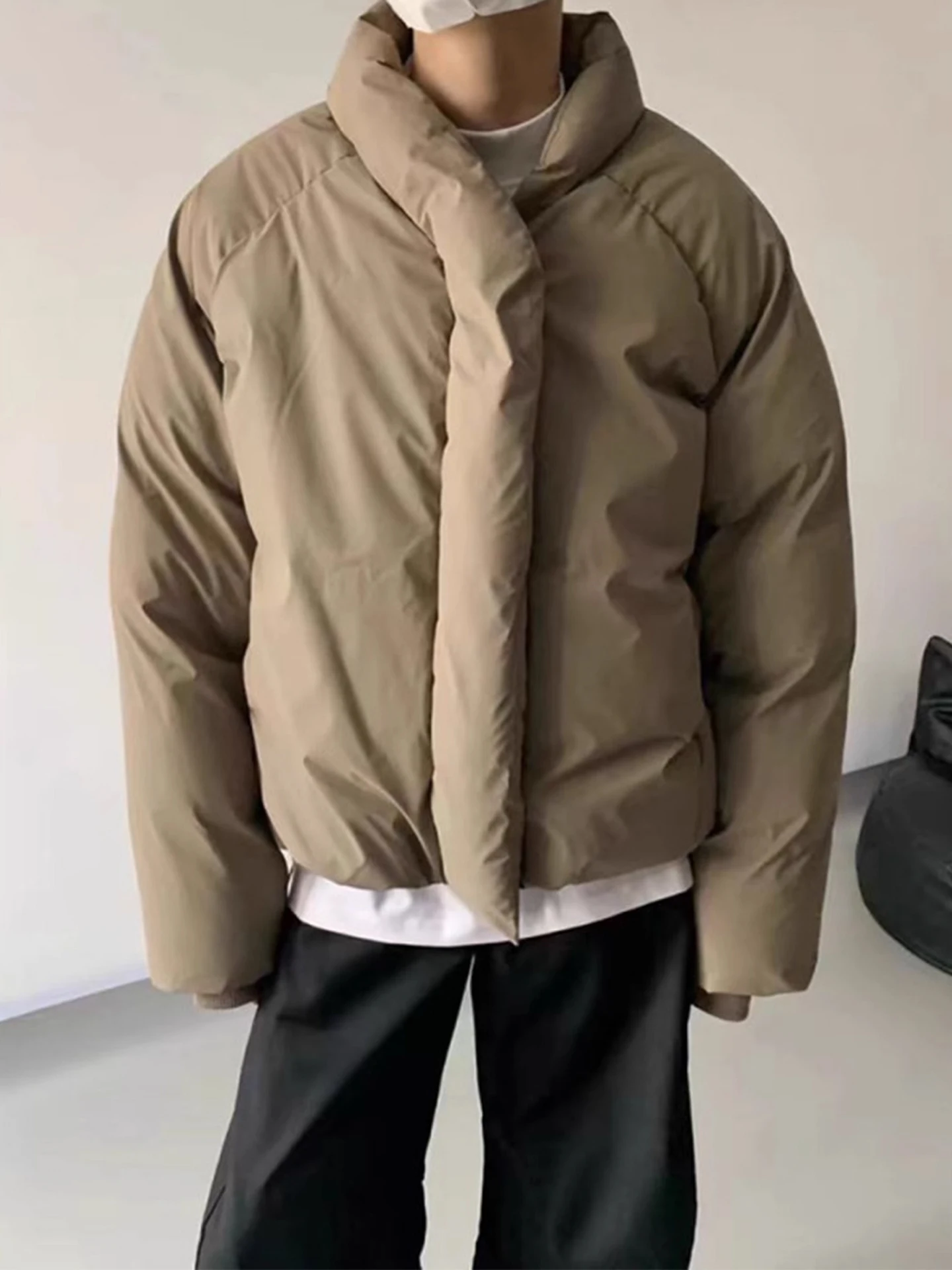 

American Sle Thiened Warm Cotton Jaet ex Winter Lazy Loose Fit Coat Stand Collar Long Sve Youth Faion