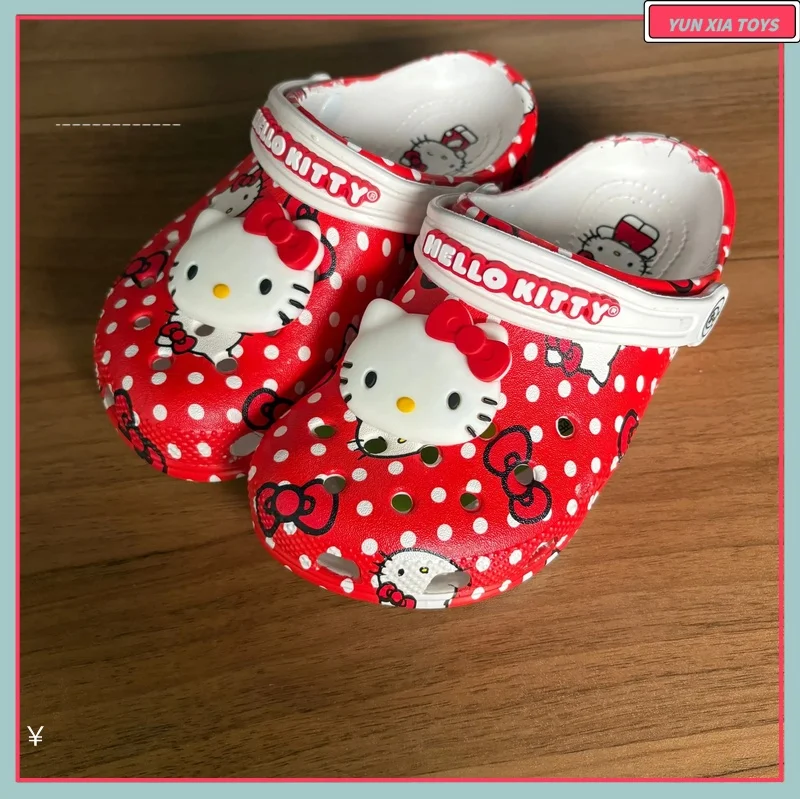 

Новые тапочки Sanrio Hellokitty Kuromi Melody, летние детские тапочки, нескользящая пляжная обувь на мягкой подошве с запахом и носком, подарки