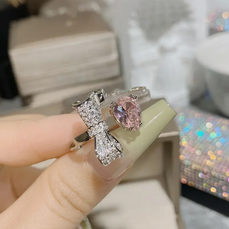 MDL مويسانيتي Styl.Niche الشريط دمعة الدائري 18K ملفوفة بالماس المألوف والحلو كامل الماس حلقة مفتوحة