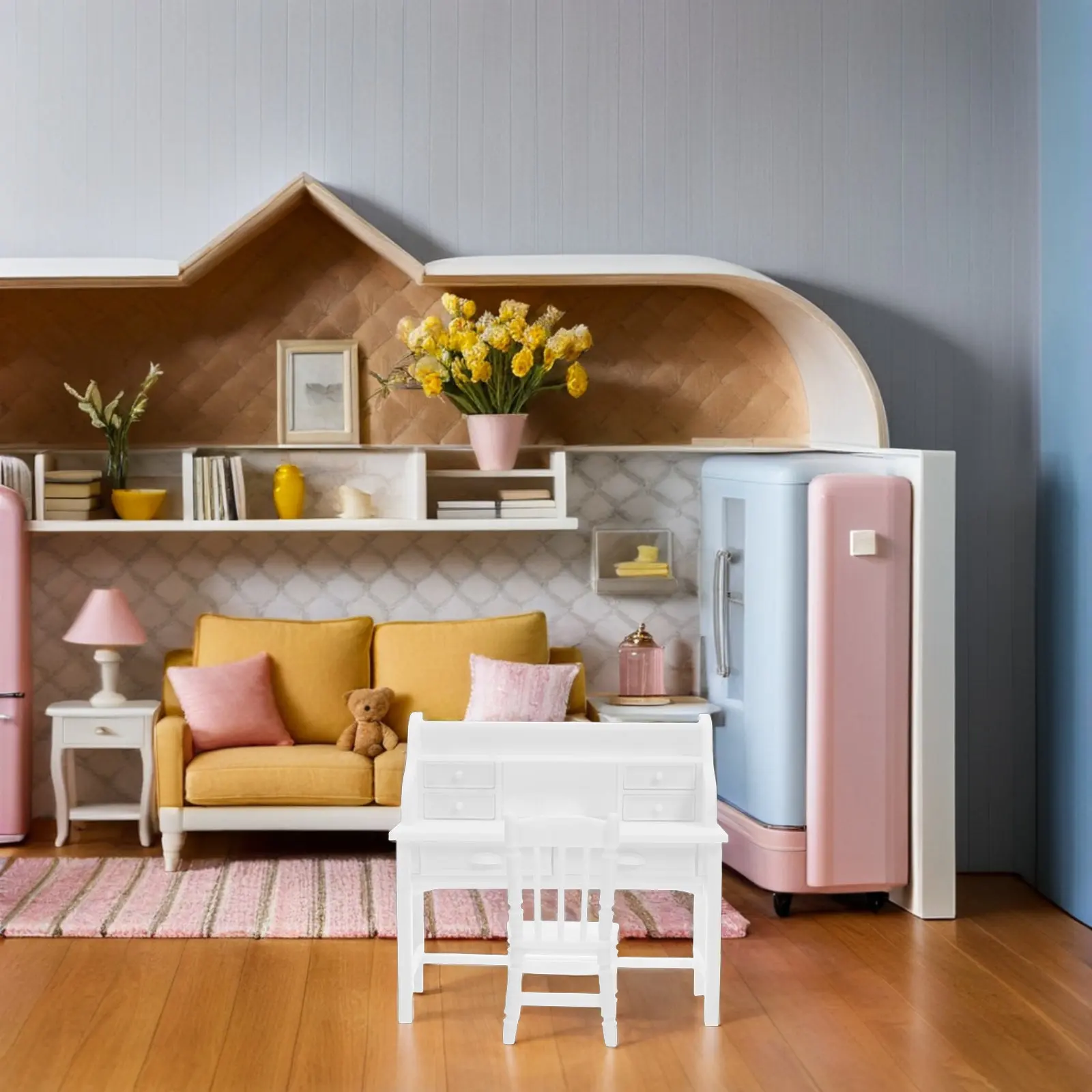 

2 комплекта миниатюрной мебели для кукольного домика: письменный стол с функциональными ящиками, идеально подходит для ролевых игр в классе и для родителей