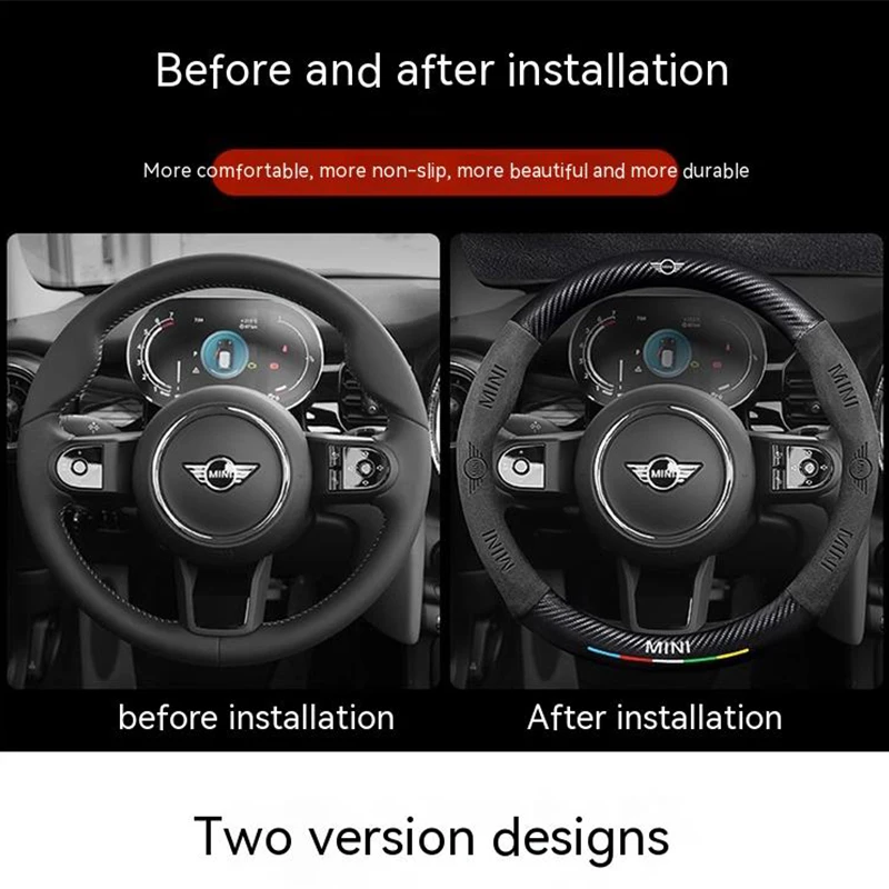 Mini Cooper S Cabrio JOHN COOPER WORKS Clubman Countryman R55R56 F57 F55 F56 R60 R59 Carbon fiber Suede Car Steering Wheel Cover