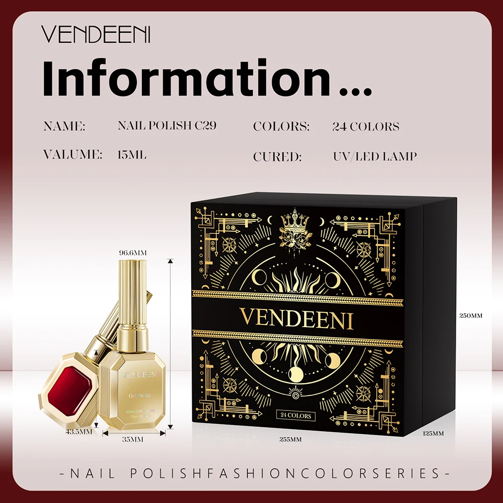 Vendeeni 24 Farben Rotes Gel-Nagellack-Set UV LED Reine Farbe Glitzer Pailletten Gel Magnetisches Katzenaugen-Gel mit Display – Detail 8