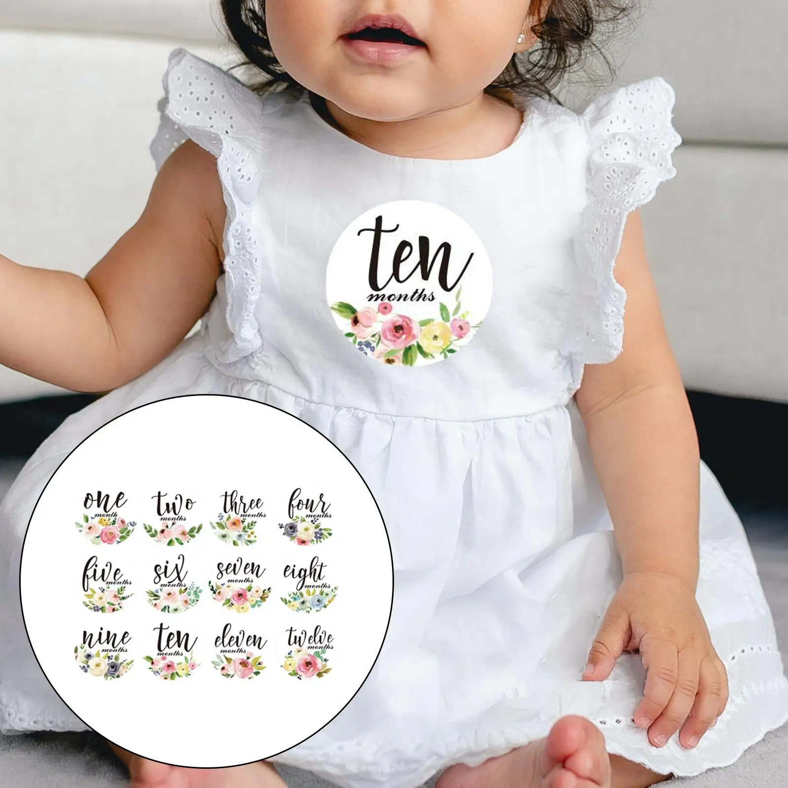 12 Pieces Baby Milestone Monthly Stickers with Flower, , Appropriate Month On Baby'