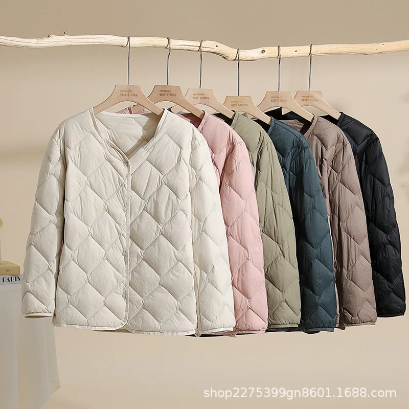 2024 women's autumn, new cloud, down jacket, short light down liner crew neck casual jacket