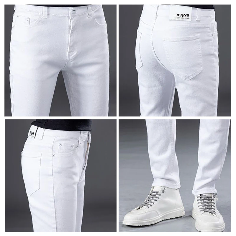 Spring Summer Men\'s White Jeans Fashion Skinny Stretch Casual Thin Denim Pants Comfortable Soft Male Trendy Korean Trousers
