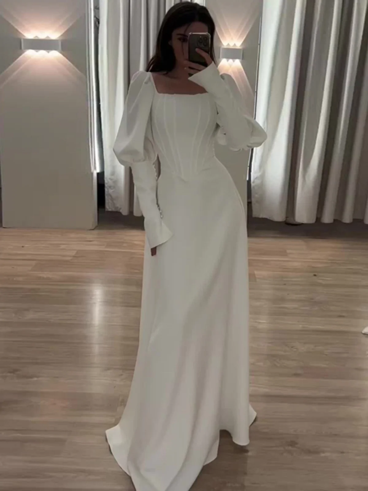 

Женское платье Ele с квадратным воротником Long Sve, роскошное матовое вечернее платье для пар, облегающее макси-платье из полиэстера