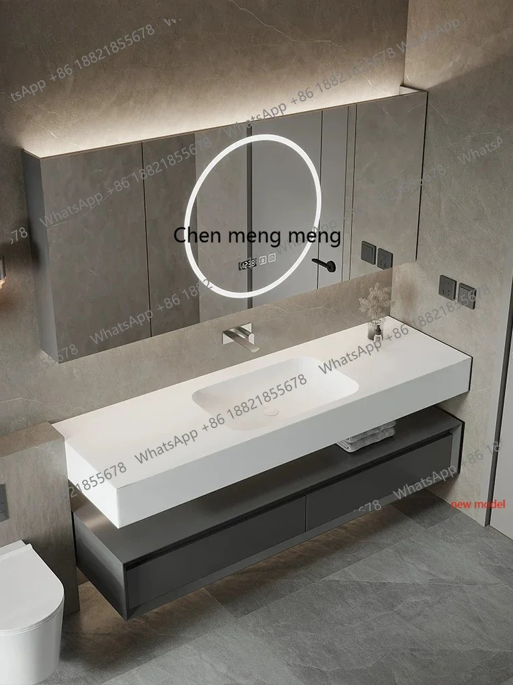 A178New light luxury Corian integrated basin bathroom cabinet combination slate seamless ceramic basin washbasin
