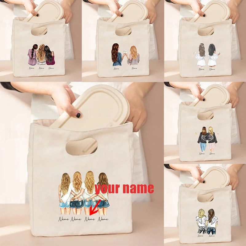 

Sisters Best Friend Customized Name Handbag Cooler Insulated Bag Organizer Large Capacity Travel Lunch Box Wedding Party Gifts