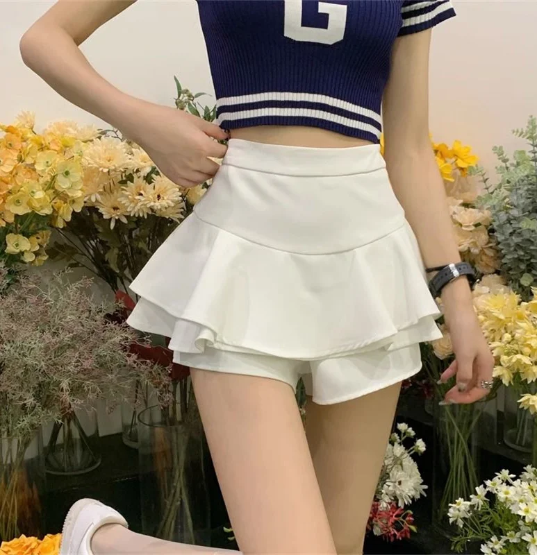 

High Waist A-Line Skirt with Lace Trim Cake Design White ort Skirt Slimming Girl's f Body Skirt Commute Sle