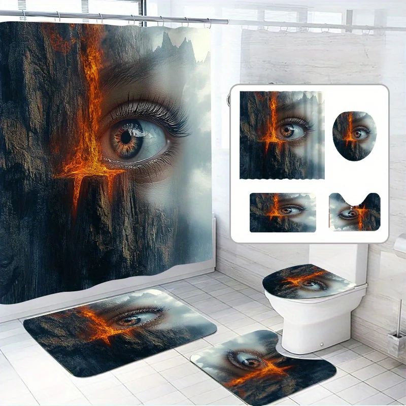 

Набор для ванны Art Eye & Lava из 4 предметов — водонепроницаемая занавеска для душа из полиэстера, нескользящий коврик, чехол на сиденье унитаза, декор, можно стирать в машине