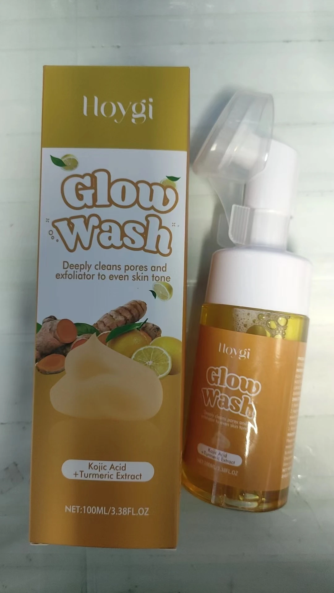 Glow Wash - Nettoyage pour le visage exfoliant et nettoyant en profondeur des pores avec acide kojique et extrait de curcuma (100 ml/3,38 fl.oz)