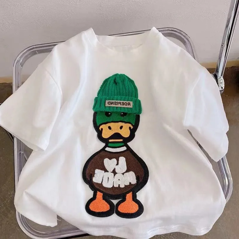 Arrival Popular Embroidered Duck Casual Korean Short Sleeved Casual Tshirt Suit 1-7Year Childrens Summer Boys Girls Tee Roupas