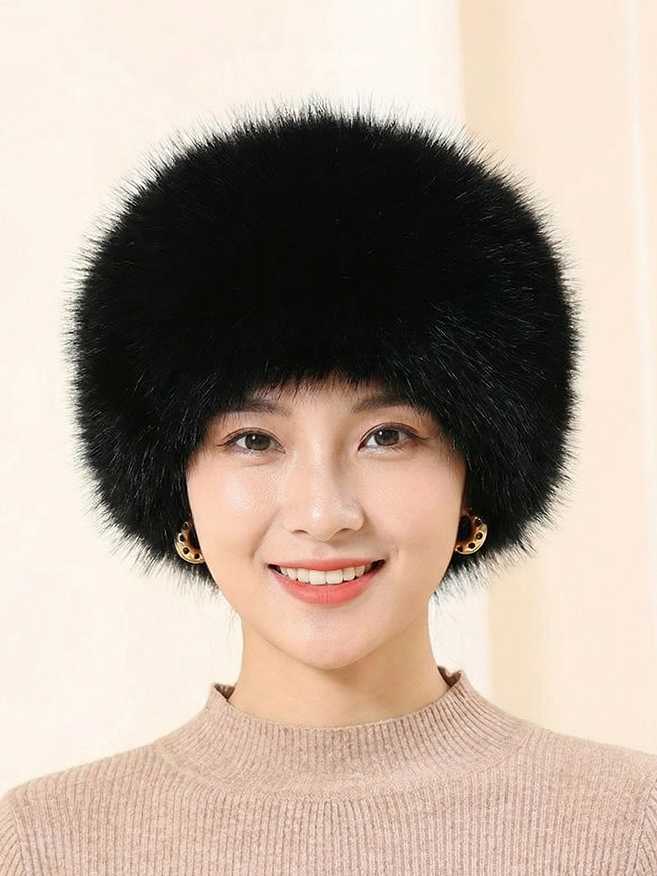 Women's Fall Winter Beanie Hat, Elegant Faux Fur Trim Headband, Wide Brim, Soft Texture, Windproof Cozy Warm Outdoor Headwear