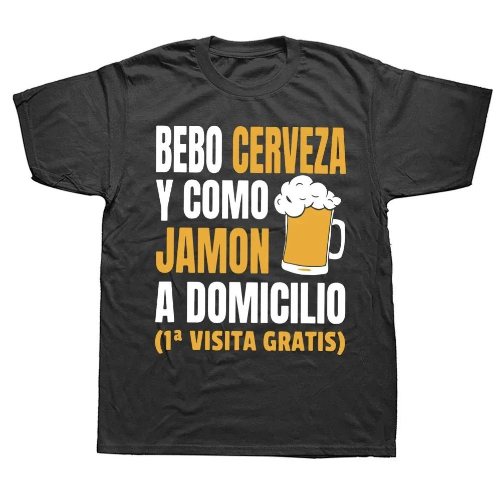 Camiseta Unisex de algodón con mensaje de "I Drink Beer And Eat Jamon", camisa informal de alta calidad con mensaje de Humor en español, regalo divertido para hombre y mujer