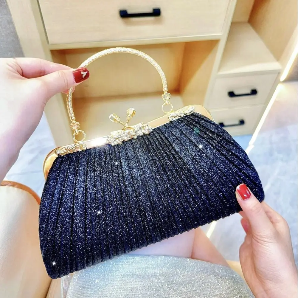 

Glitter Evening Banquet Bag Large Capacity Shoulder Bag Shell Pattern Handbag Pleated Crossbody Bag Ladies Clutch Bag Party