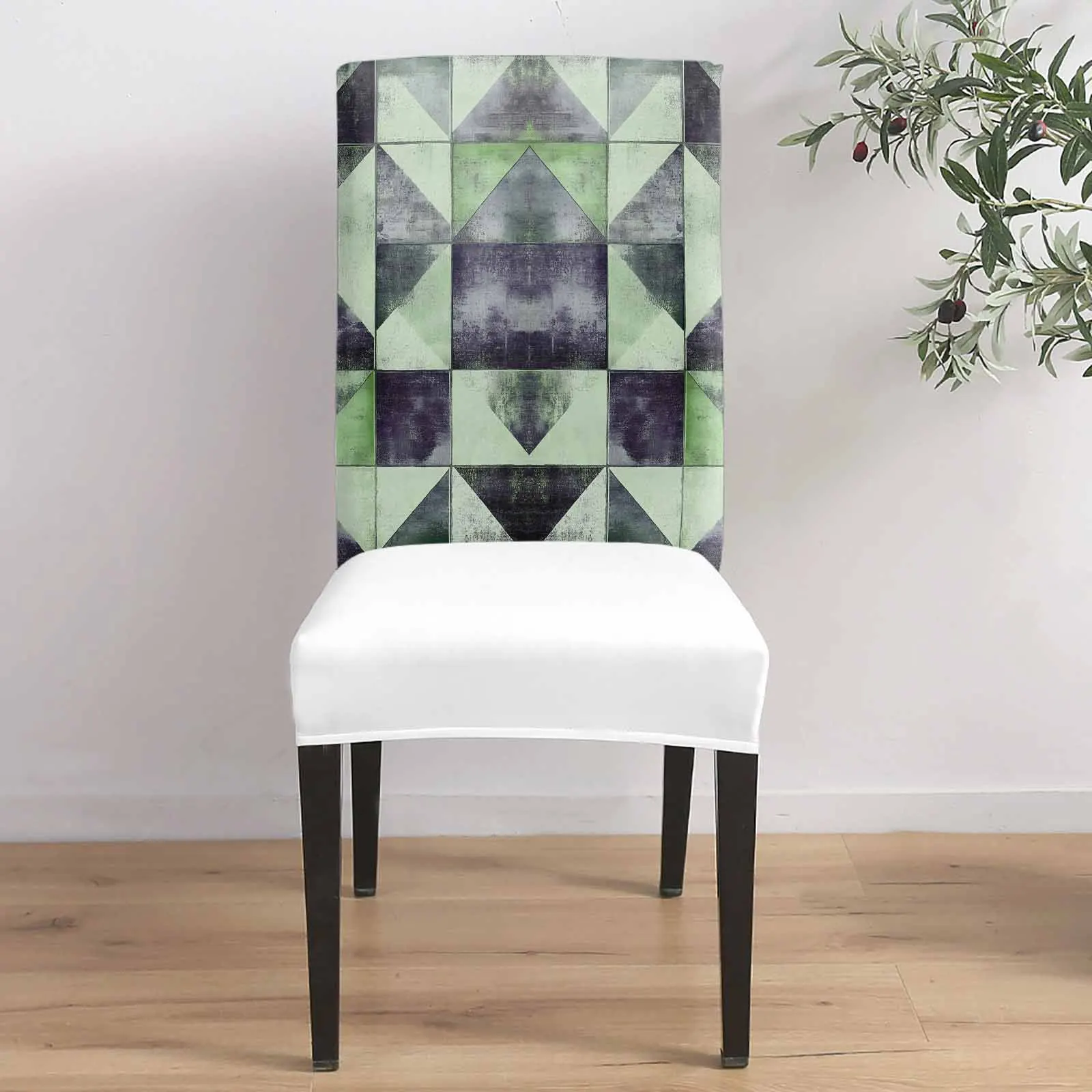 

Чехол на стул Modernism с зеленым треугольником и цветными блоками для столовой, эластичный чехол на сиденье из спандекса для свадьбы, банкета, вечеринки, чехол на сиденье