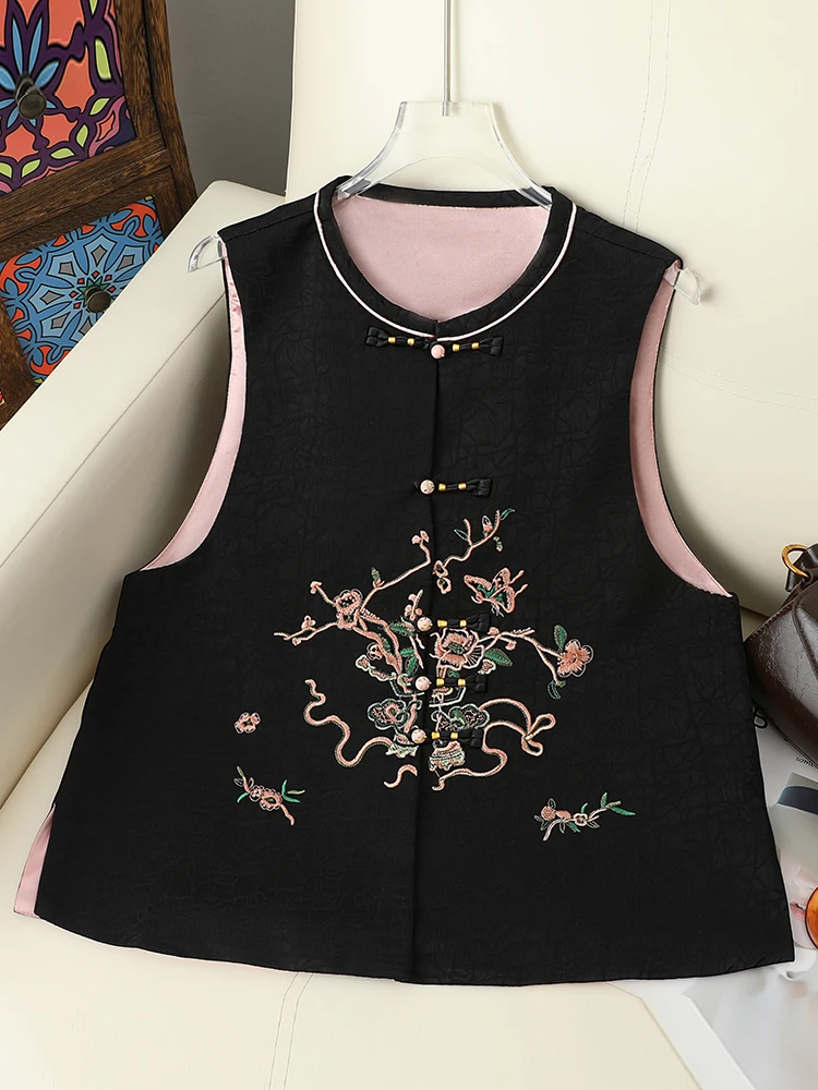 

Ele round Ne Embroidered Vest Chinese Sle Outerwear for Middle-Aged And ly Women Spring Faion Mom Clothes