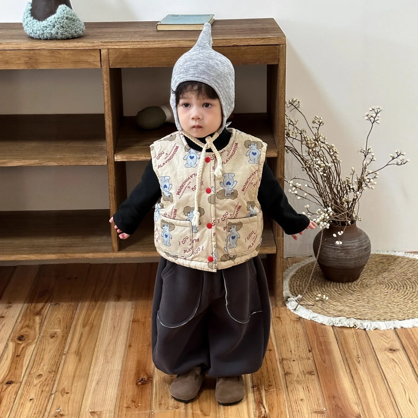 2025 Fall Winter Baby Vest Jacket Korean Style Boys Fleece Lined Pants Set 2PCs 0-24 Months​