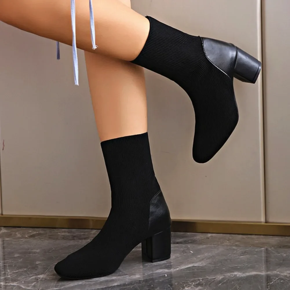 Winter Boots Lady Sock Shoes Boots-Women Luxury Designer 2025 Stockings Rubber Fashion Autumn Rock Ankle High Heel Rome Flock