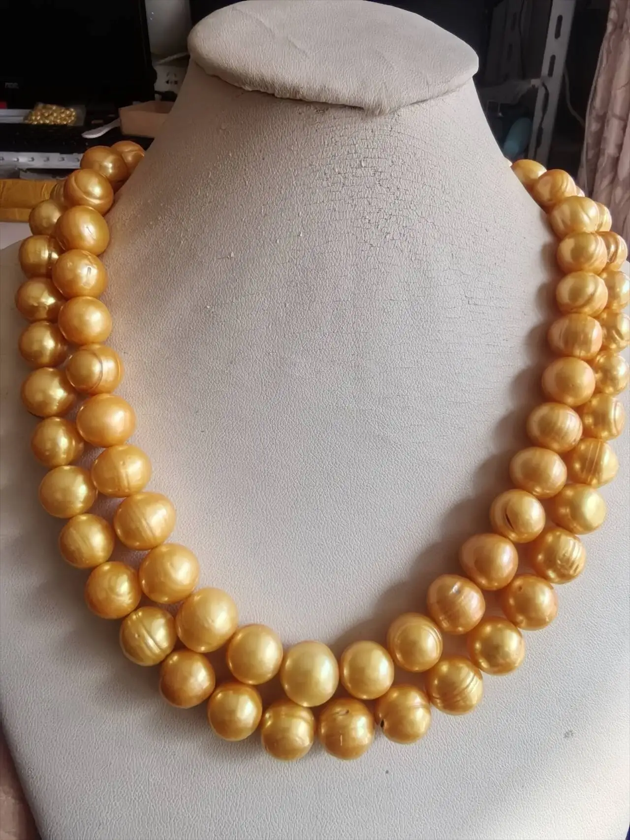 Wholesale of natural seawater pearls 11-12mm Baroque Natural Sea gold Pearl Necklace  17-18-19IN