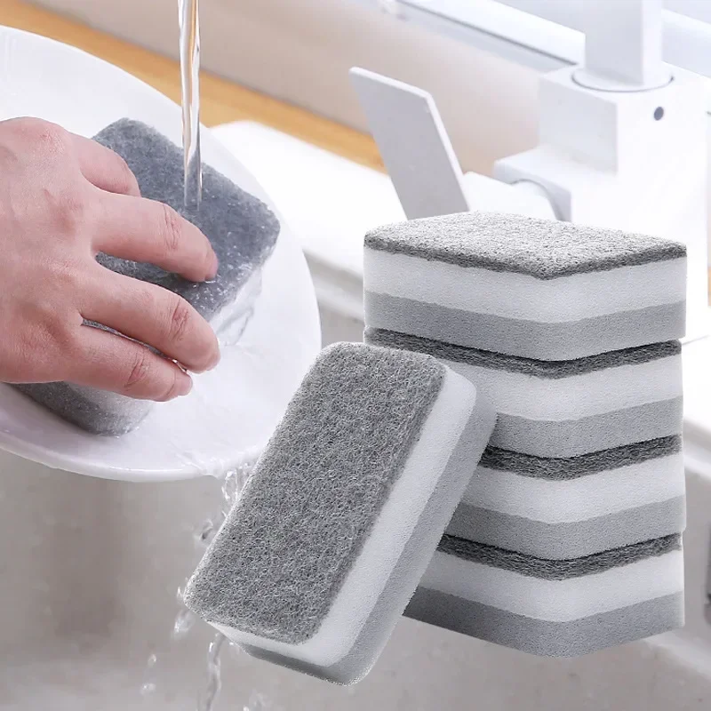 5Pcs Household Scouring Pad Kitchen Wipe Dishwashing Sponge Cloth Dish Double-sided Cleaning Spongs Cleaning Towels Accessories